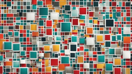 Fototapeta premium A vibrant mosaic of colorful squares and rectangles creating an abstract design.