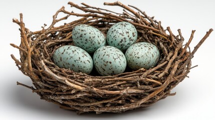 Fototapeta premium A bald eagle nest with detailed branches and eggs on a white background