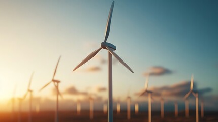 A beautiful sunset view of wind turbines showcasing renewable energy and sustainable development.
