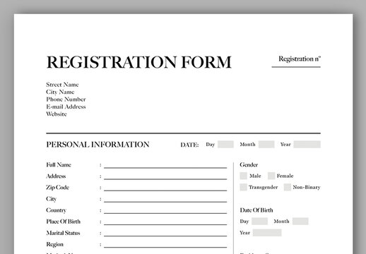 Registration Form Document Layout