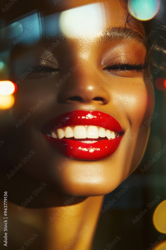 Canvas Prints Vibrant Fashion Portrait with Glossy Red Lips