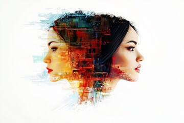 Limbic system Brain Robotic Conceptual portrait of a woman with a fragmented digital face symbolizing the interplay between identity data and human consciousness in a tech driven world