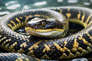 Fototapeta premium Coiled Anaconda in Close-Up Display of Strength and Power in Nature