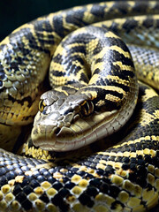 Obraz premium Coiled Anaconda in Close-Up Display of Strength and Power in Nature