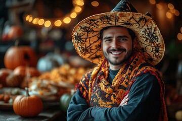 Tacos with ghost-shaped tortillas and spiderweb designs, surrounded by spooky Halloween decorations, copy space for stock photo with minimal concept, No logo, No Trademark, No text