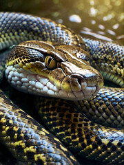 Coiled Anaconda in Close-Up Display of Strength and Power in Nature