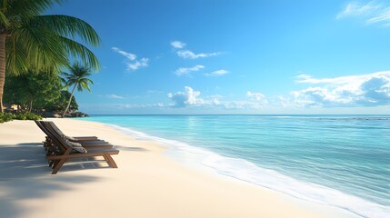 Fototapeta premium beach with chairs and umbrella