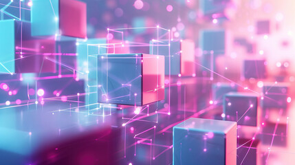 Obraz premium 3D graphic design cube in a purple shadow and sparkle