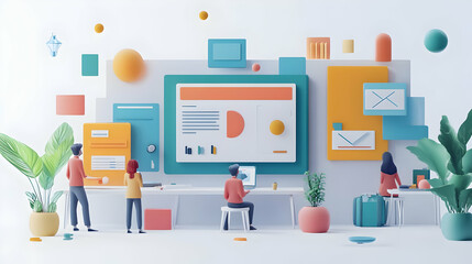 Obraz premium 3D AI-Driven Content Creation Workshop: Team Collaboration Enhancing Creativity with AI Tools | Dynamic Exchange in Tech-Driven Space