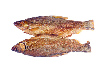 Delicious grilled fish on a white background