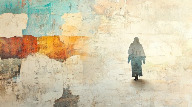 Jesus Christ. Silhouette of a man on a grunge wall background.
