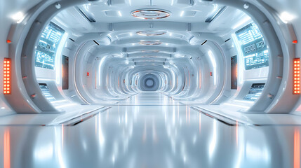 Obraz premium Futuristic 3D AI-Powered Event Planning Background: Glossy High-Tech Space with Innovative Logistics & Interactive Displays