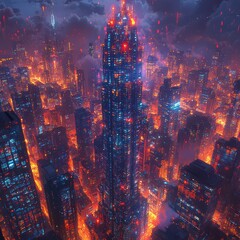 Futuristic Cityscape with Towering Skyscraper