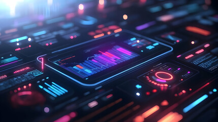 Obraz premium 3D AI Powered Financial Dashboard Background Concept: Glossy Holographic Charts, Real-Time Data Streams, Modern Design for Cost-Effective Financial Management - Isolated Icon