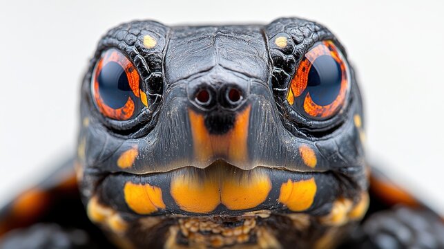 Close-up of box turtle head on white background