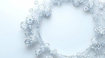 Fototapeta premium 3D Blockchain Nodes and Coin Symbols Frame Design: Modern High-Tech Border with Copy Space for Financial Technology and Cost Efficiency Content