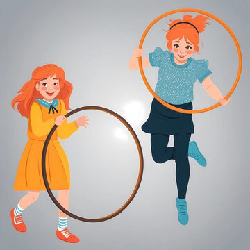 girls playing with hoops clip art preview