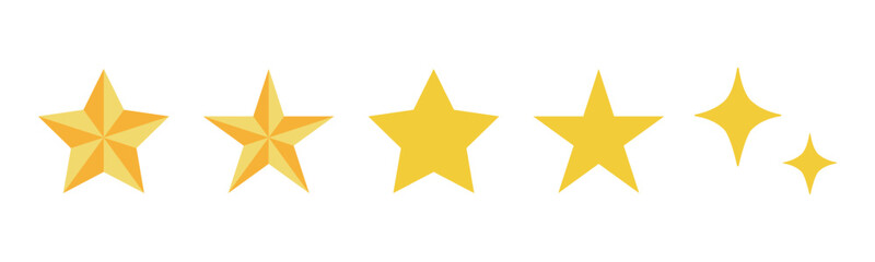 Gold star illustration set. Award symbol. Christmas decoration. Simple star icon.  Flat style.