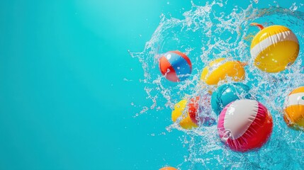 A splash of water is falling on a bunch of colorful balls