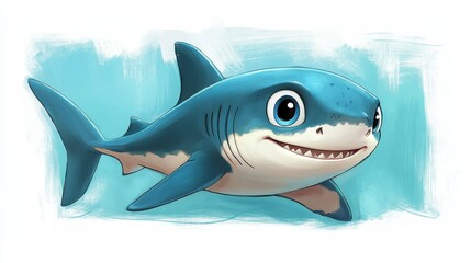 Cute cartoon shark isolated on white