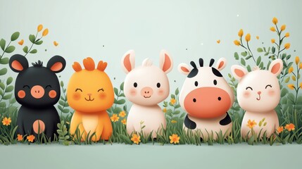 Naklejka premium Cute farm animals on a white background