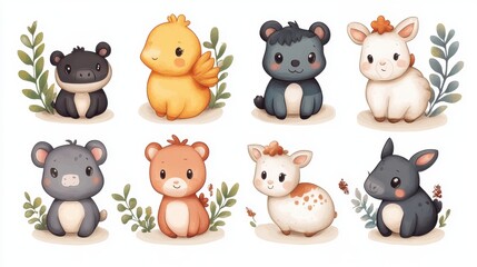 Obraz premium Cute farm animals on white background