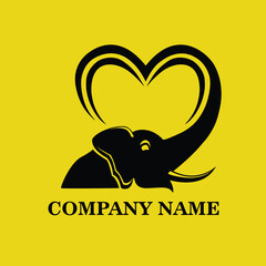 The elephant head logo with a trunk forming a heart symbolizes majesty and loyalty. Perfect for sports logos, company logos, etc