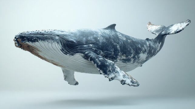 Detailed image of a gray whale against a plain white background, highlighting its unique texture
