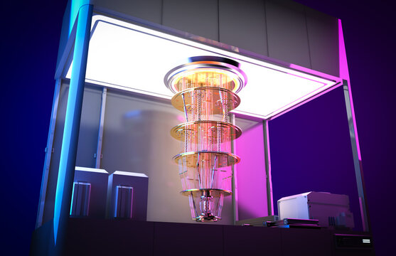 Quantum computer machine in shield