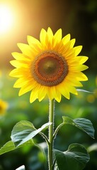 A Single Sunflower Facing the Sun in a Field