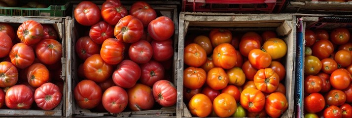 Tomatoes available in a marketplace featuring genetically modified products.