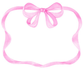Coquette Frame Pink ribbon bow watercolor horizontal