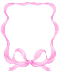 Coquette Frame Pink ribbon bow watercolor vertical