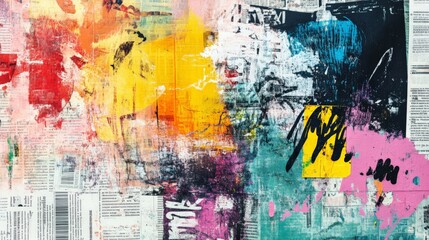 Obraz premium Vibrant abstract art with a mix of colors and patterns, blending textures and forms for a dynamic visual experience.