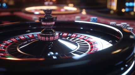 Obraz premium A casino scene with a roulette wheel in the center