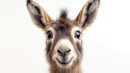 Fototapeta premium Donkey head looking at the camera on white background