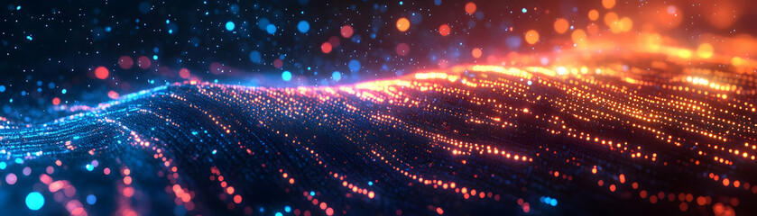 Obraz premium Glowing Abstract Digital Art Banner Representing AI's Role in Cybersecurity: Intricate Patterns and Vibrant Lights Symbolizing Protection, Vigilance, and Innovation in Security Technology