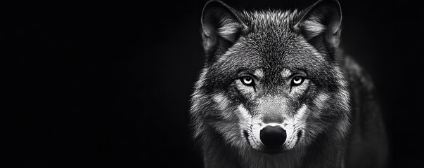 Fototapeta premium Close-up of a Wolf's Face with Intense Eyes