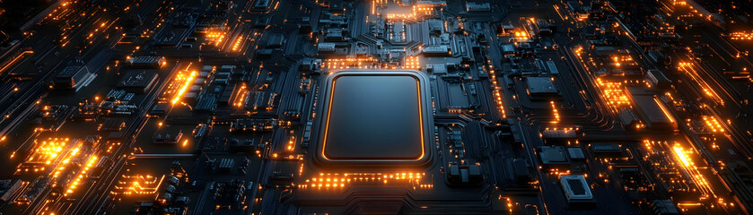 Fototapeta premium AI Powered Circuit Frame Concept: Intricate Digital Circuits Create a Futuristic Border with Glowing Elements, Perfect for Modern Photo Stock Designs