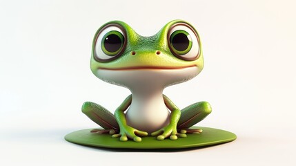 Obraz premium A green frog is sitting on a leaf