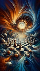 Fototapeta premium a chessboard with pieces in mid-move