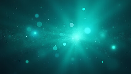 Blue green abstract light particles Mystical glow background Abstract cosmic dust effect