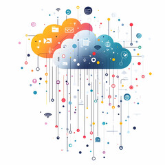 Flat AI Powered Cloud Computing Vector - Abstract Design Illustrating Digital Connections & Data Flow, Isolated on White Background for Smart Business Concepts