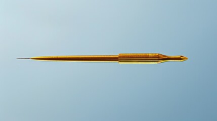 Naklejka premium A golden sewing needle reflected in a polished metal surface
