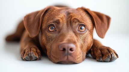 Pet lying down on white background