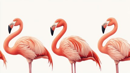 Naklejka premium Pink flamingos in a pattern, white backdrop