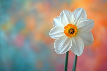Obraz premium A single white flower with a yellow center