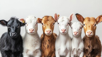 Playful farm animals on white background