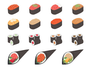 手巻き寿司イラスト（軍艦/巻物/手巻）