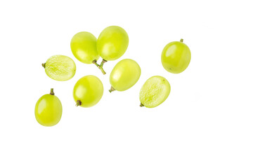 Green grapes isolated on white background. Top view. Flat lay.	